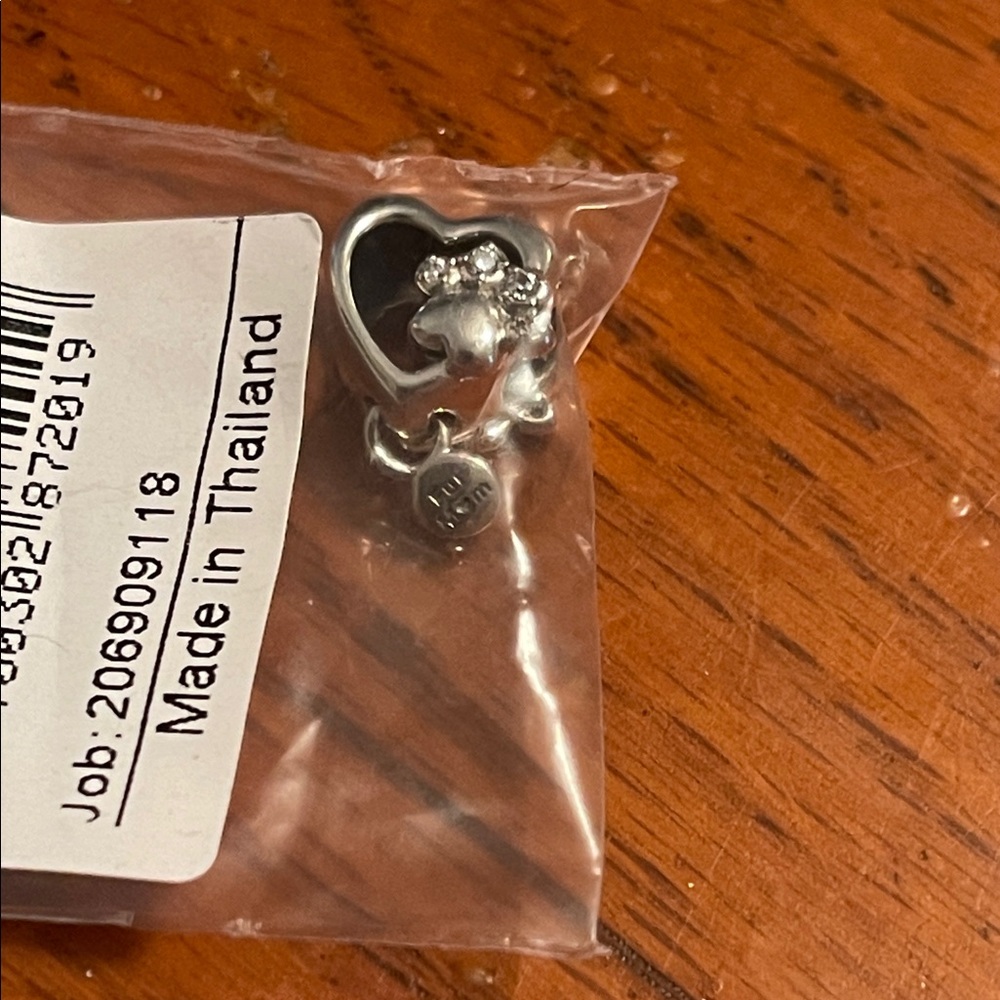 Pandora Silver Heart Charm with Paw Design